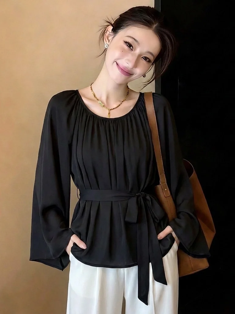 Elegant Necktie Chiffon Blouse Women's Summer 2026 New plus Size Outerwear Waist Cinched Top Korean Style Loose Fit Long Sleeve
Elegant Necktie Chiffon Blouse Women's Summer 2026 New plus Size Outerwear Waist Cinched Top Korean Style Loose Fit Long Sleeve