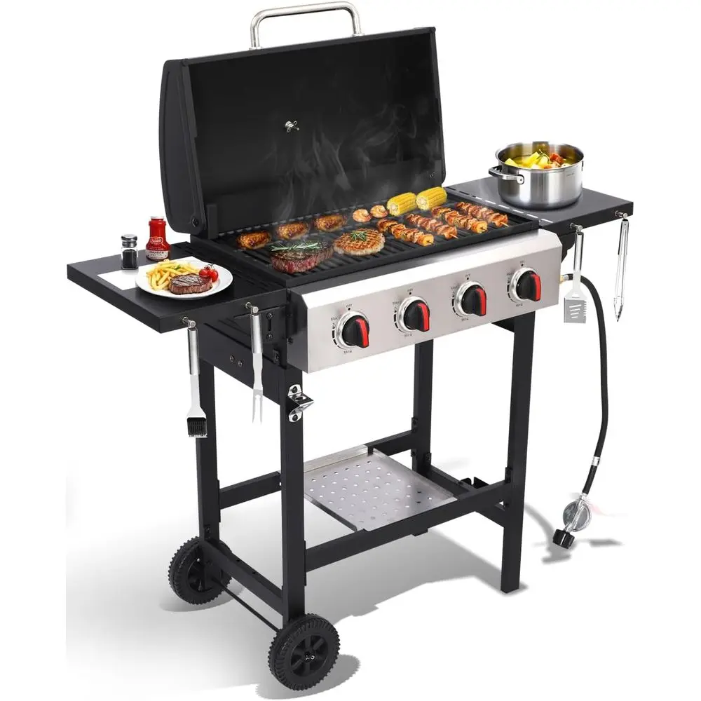 Portable Outdoor Propane BBQ Grill with Cast Iron Grates, 4 Burners, Folding Side Shelf, 40000 BTU for Easy Cleaning
Portable Outdoor Propane BBQ Grill with Cast Iron Grates, 4 Burners, Folding Side Shelf, 40000 BTU for Easy Cleaning