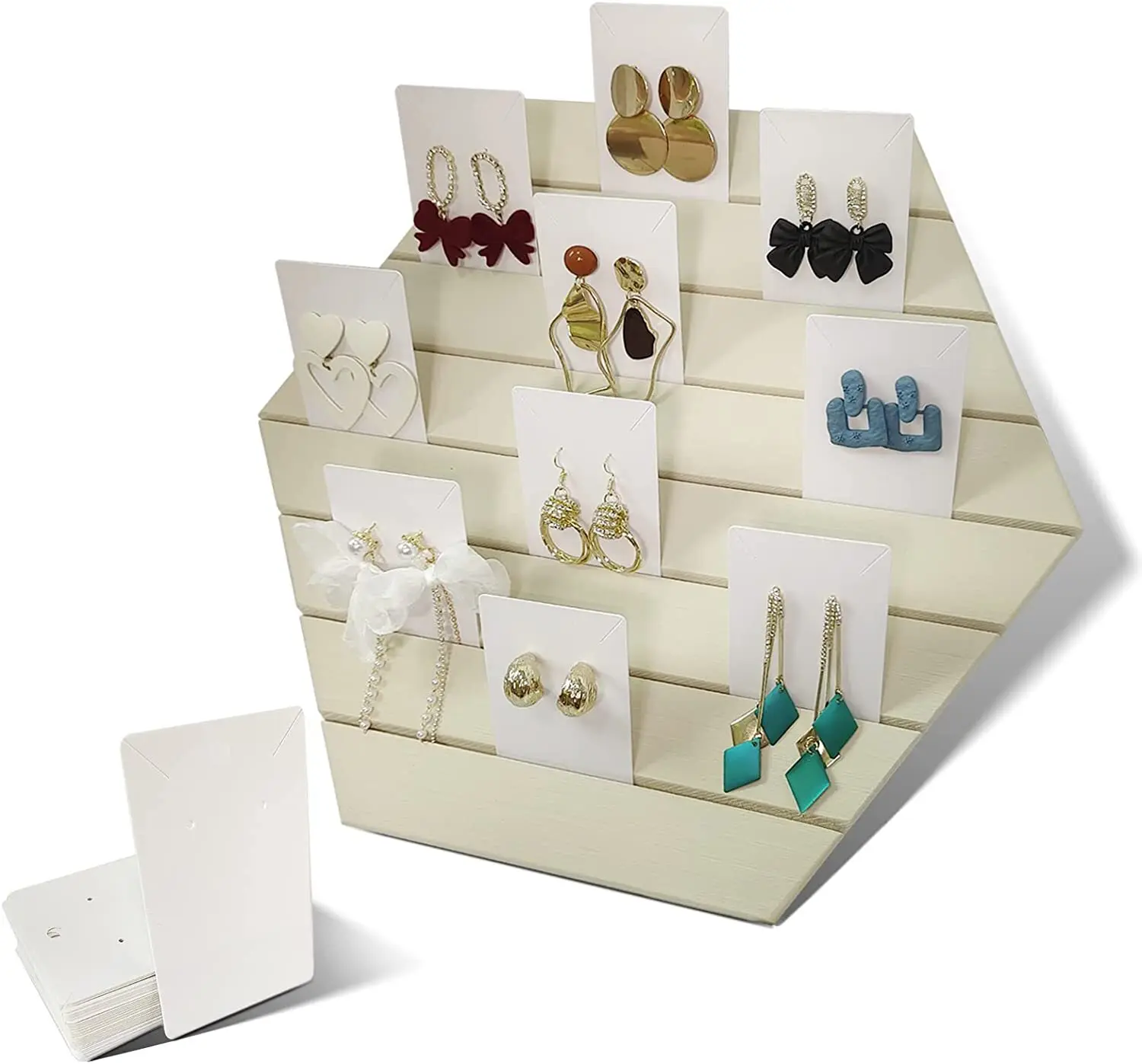 Jewelry Earring Display Stands for Selling, Wooden Earring Card Holder with 10PCS Earring Cardboard, Card Organizer(Milk White)
Jewelry Earring Display Stands for Selling, Wooden Earring Card Holder with 10PCS Earring Cardboard, Card Organizer(Milk White)