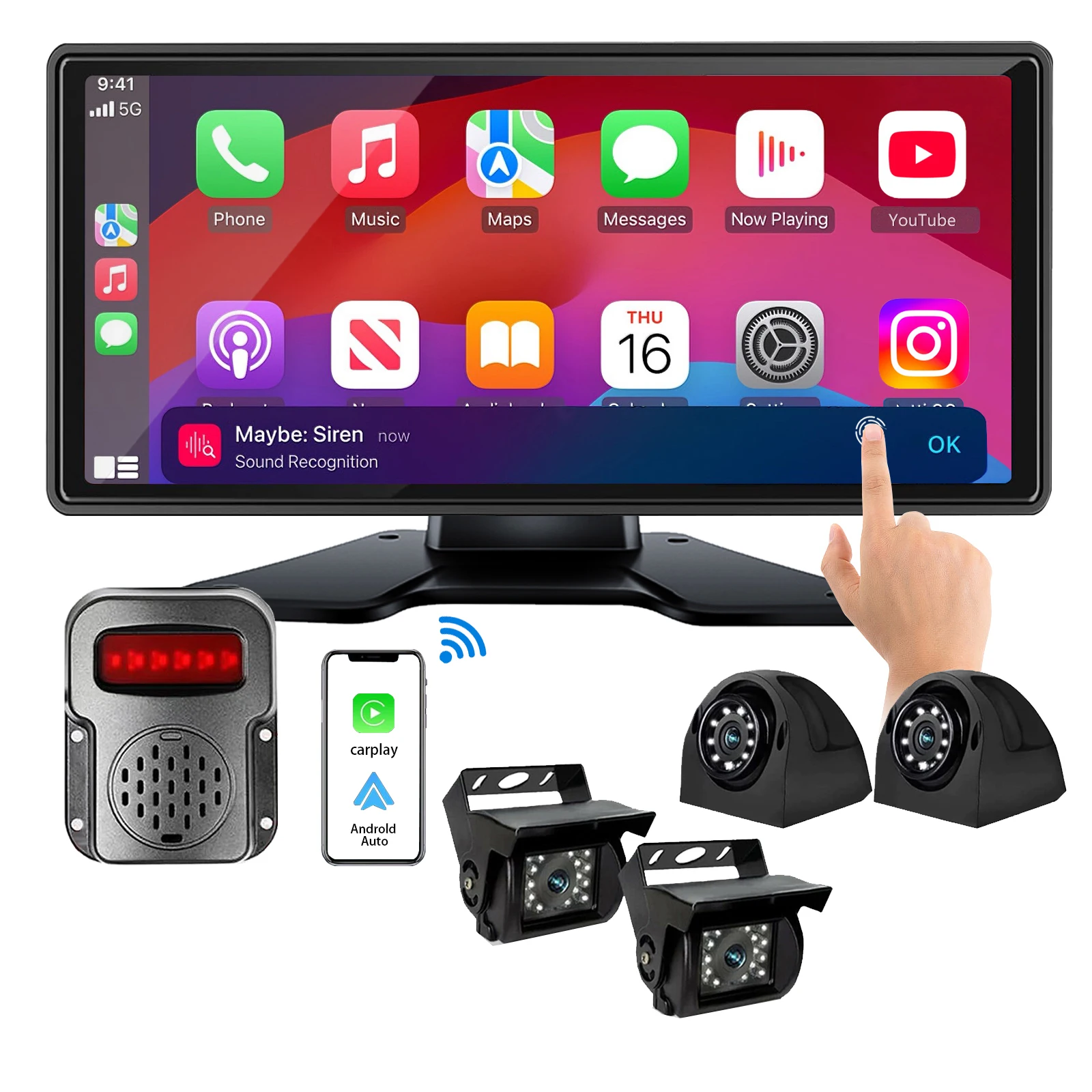 10,36-дюймовый сенсорный монитор с Carplay и Android Auto, видеорегистратор, камера кругового обзора 360° AHD 1080P, передняя и боковые камеры заднего вида, BSD, AI-детектор для автофургонов
10,36-дюймовый сенсорный монитор с Carplay и Android Auto, видеорегистратор, камера кругового обзора 360° AHD 1080P, передняя и боковые камеры заднего вида, BSD, AI-детектор для автофургонов