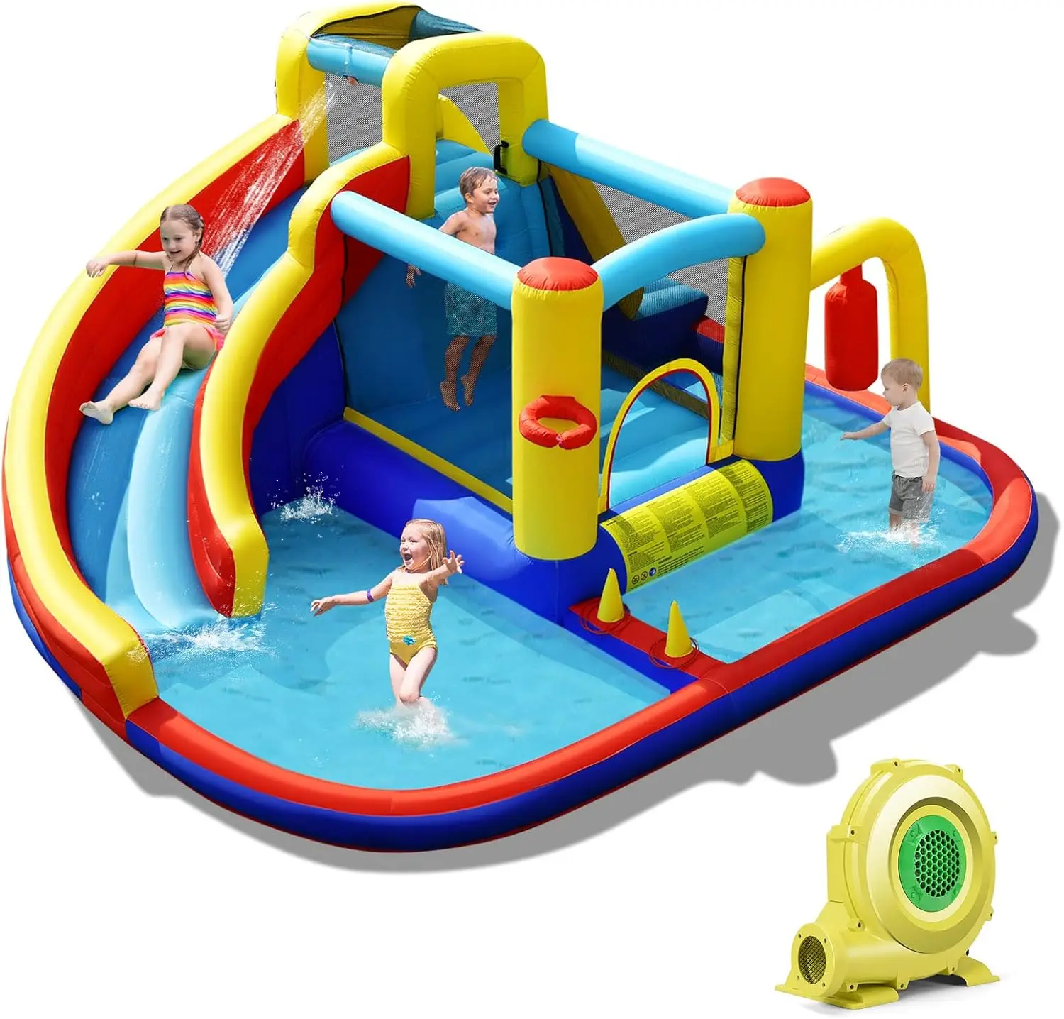 6-in-1 Kids Inflatable Water Park Jump Castle with 2 Splash Pools, Boxing Bag, and Water Slides - Blow Up Bounce House for Outdoor Backyard Parties, Includes Blower
6-in-1 Kids Inflatable Water Park Jump Castle with 2 Splash Pools, Boxing Bag, and Water Slides - Blow Up Bounce House for Outdoor Backyard Parties, Includes Blower