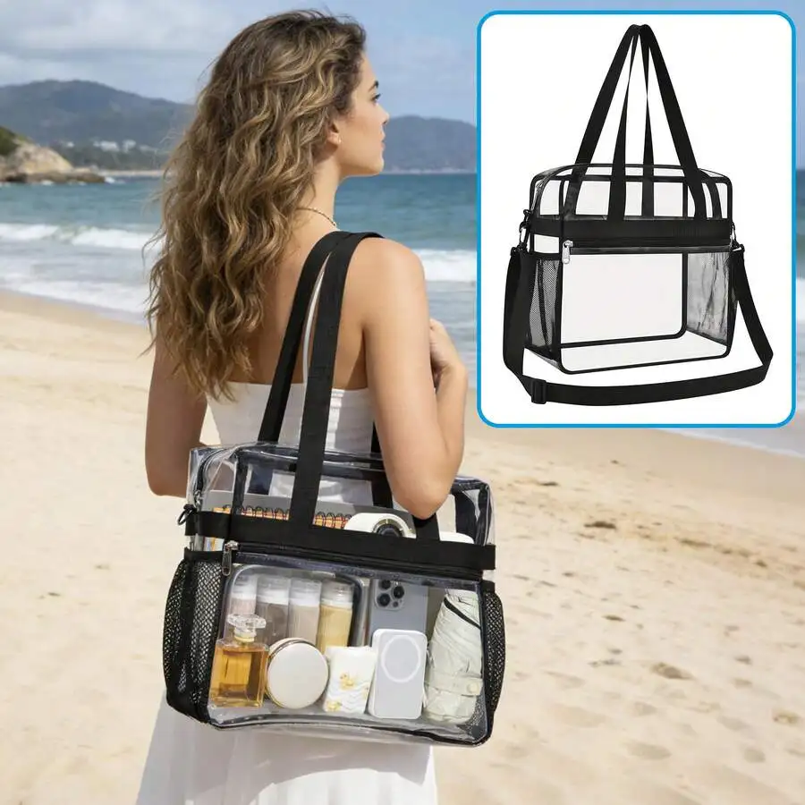 Clear Transparent PVC Nylon Tote Bag With Adjustable Strap For Women Daily Use Gym Stadium
Clear Transparent PVC Nylon Tote Bag With Adjustable Strap For Women Daily Use Gym Stadium