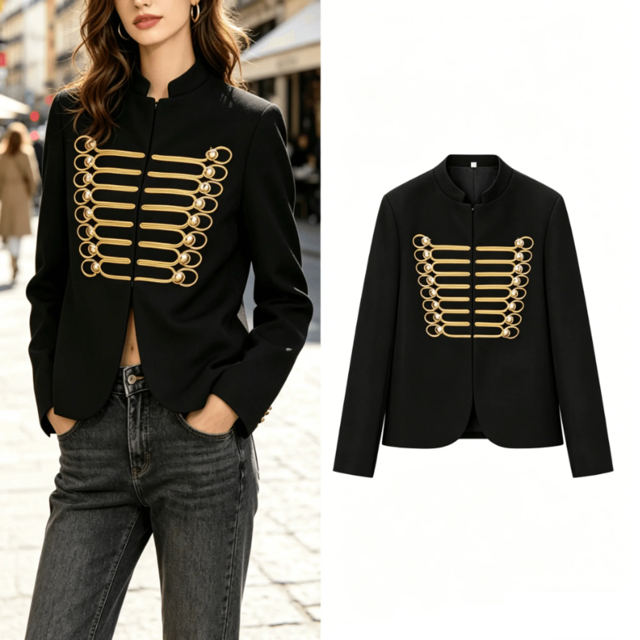 Women’s Retro Casual Short Style Jacket 2026 Spring Summer Stand Collar Long Sleeve Metal Hook Decorated Slim Fit Outerwear Coat
Women’s Retro Casual Short Style Jacket 2026 Spring Summer Stand Collar Long Sleeve Metal Hook Decorated Slim Fit Outerwear Coat