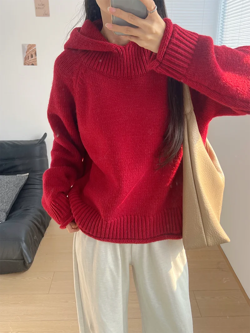 Теплый мягкий корейский женский свитер-худи с высоким воротником, красный, универсальный, вязаный, уютный, зимний, модный, для молодых девушек
Теплый мягкий корейский женский свитер-худи с высоким воротником, красный, универсальный, вязаный, уютный, зимний, модный, для молодых девушек