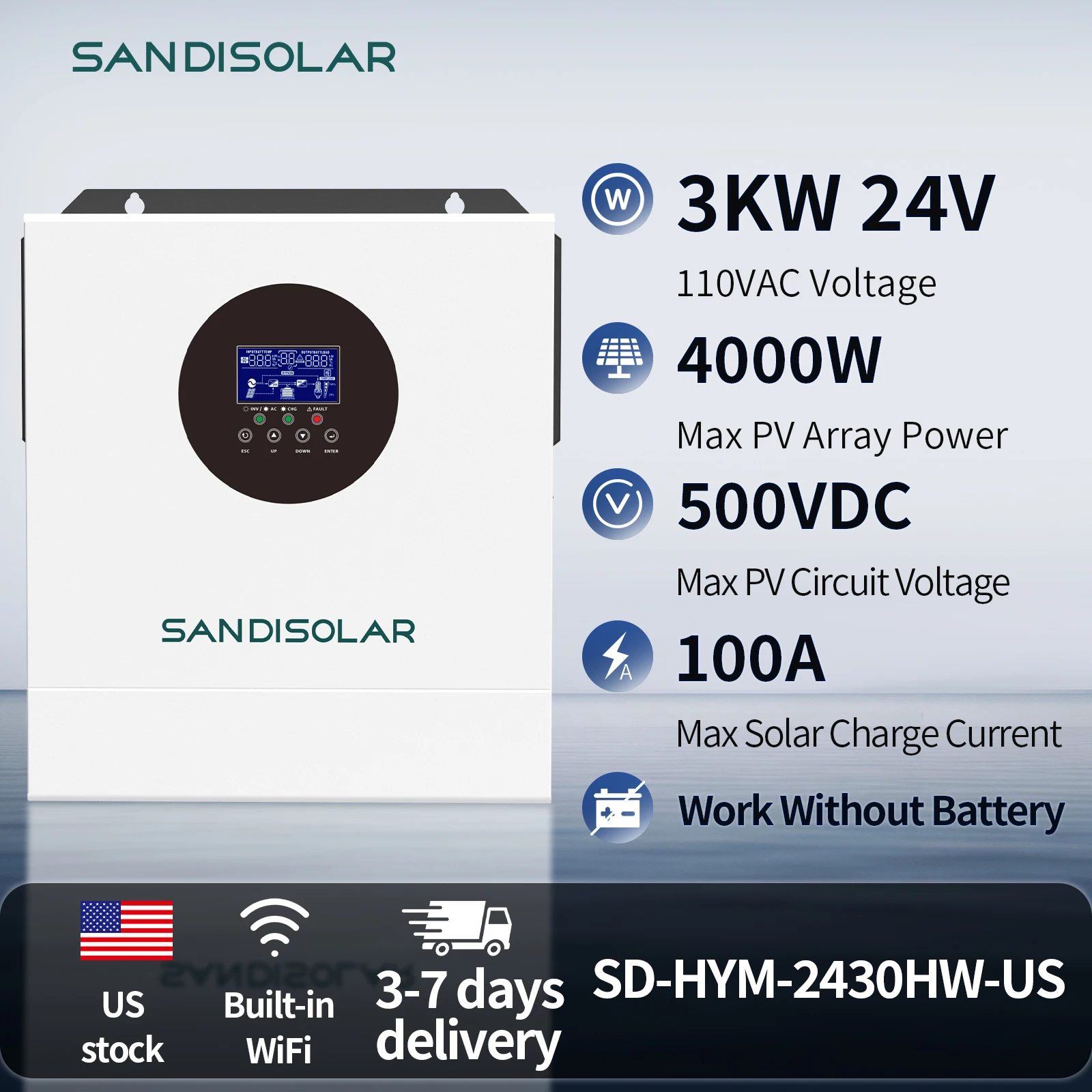 Гибридный солнечный инвертор SANDISOLAR 3 кВт 4000 Вт 24 В 110 В с MPPT 100 А, чистая синусоида, автономный/сетевой, 50 Гц/60 Гц, для домашнего использования
Гибридный солнечный инвертор SANDISOLAR 3 кВт 4000 Вт 24 В 110 В с MPPT 100 А, чистая синусоида, автономный/сетевой, 50 Гц/60 Гц, для домашнего использования