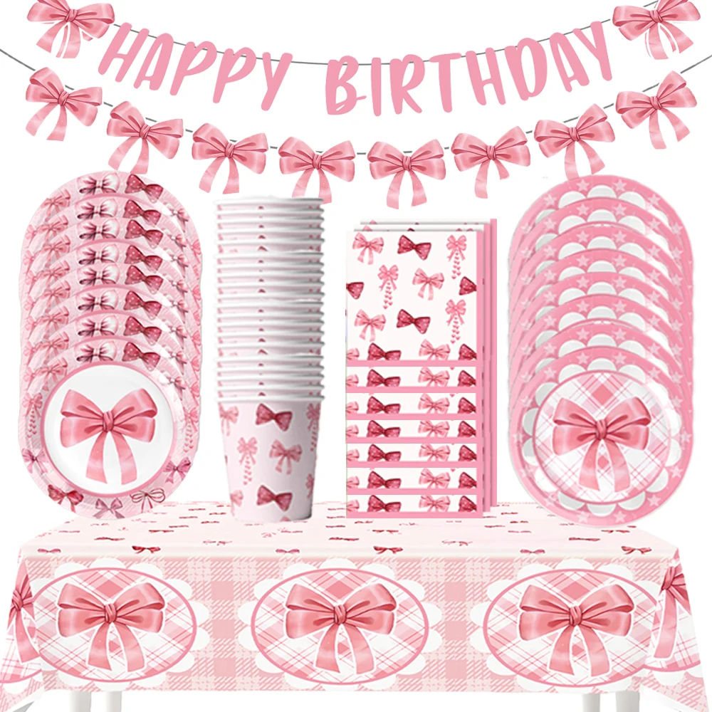 Pink Bow Girls Birthday Party Supplies Cup Plate Napkin Banner Baby Shower Children Photography Props Party Decoration Kids Gift
Pink Bow Girls Birthday Party Supplies Cup Plate Napkin Banner Baby Shower Children Photography Props Party Decoration Kids Gift