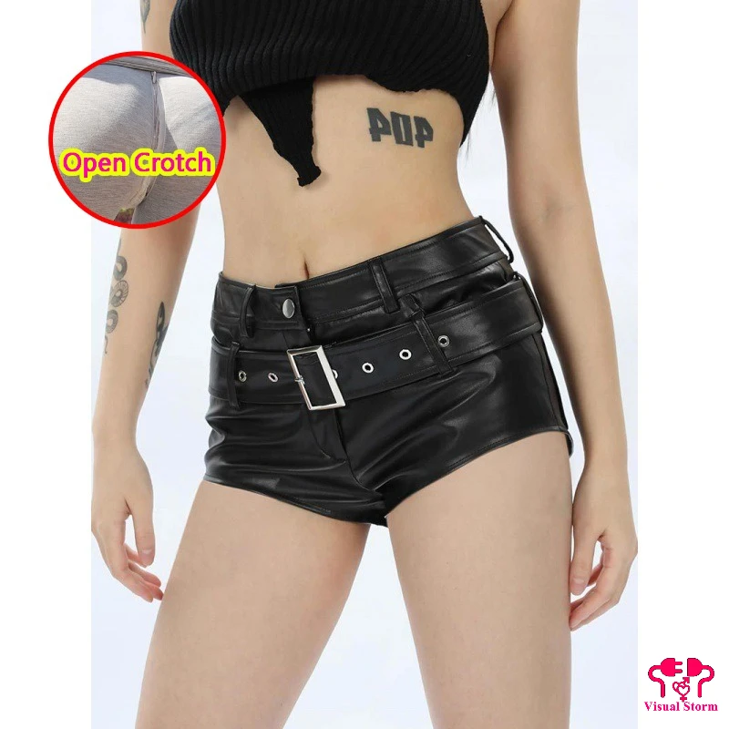Women Summer Sexy Glossy Black Open Crotch Shorts with Sashes Decor Fashion Gothic Style Mini Pants Nightbar Crotchless Clubwear
Women Summer Sexy Glossy Black Open Crotch Shorts with Sashes Decor Fashion Gothic Style Mini Pants Nightbar Crotchless Clubwear