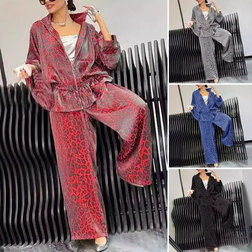 Lapel Jacket Pants Set Leopard Print Women's Shirt Pants Set with Zip-up Long Sleeve Top Wide Leg Trousers Stylish for Women
Lapel Jacket Pants Set Leopard Print Women's Shirt Pants Set with Zip-up Long Sleeve Top Wide Leg Trousers Stylish for Women