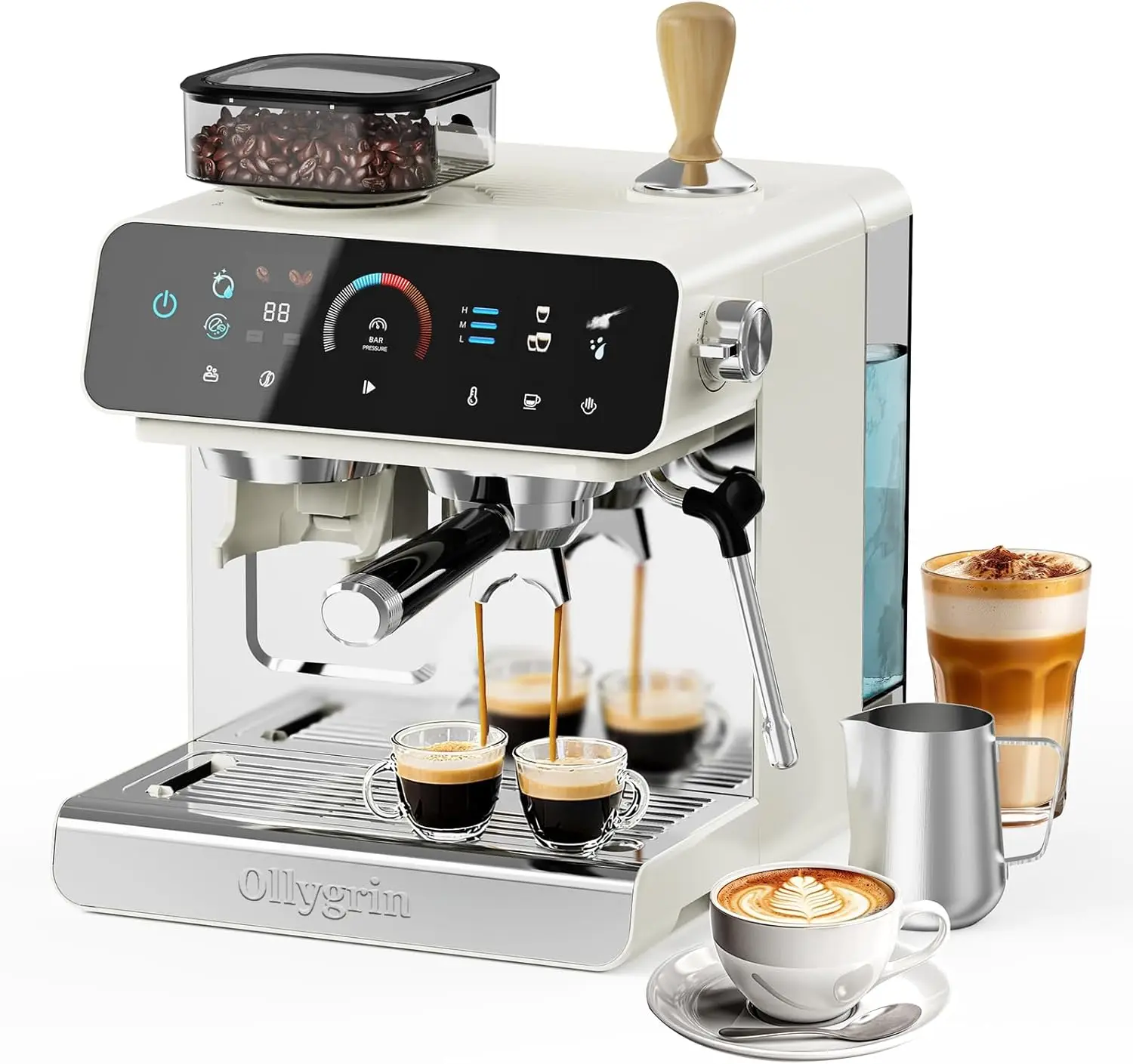 20 Bar Espresso Machine with Grinder, 19 Settings, Pressure Gauge, 94.7Oz Water Tank for Latte & Cappuccino
20 Bar Espresso Machine with Grinder, 19 Settings, Pressure Gauge, 94.7Oz Water Tank for Latte & Cappuccino