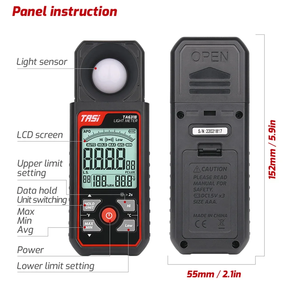 TA631A TA631B Didital Light Meter Photography Luxmeter 300000LUX Illuminometer Lux/FC Measure Photometer Enviromental Tester
TA631A TA631B Didital Light Meter Photography Luxmeter 300000LUX Illuminometer Lux/FC Measure Photometer Enviromental Tester