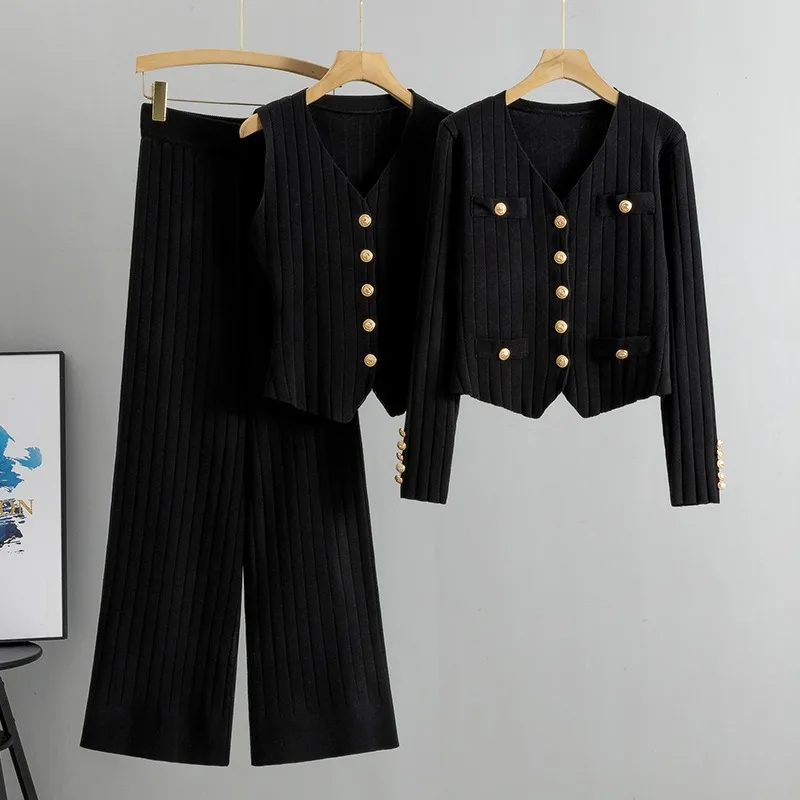 Women's Three piece Cardigan set Casual Sweater Sets Women 3 piece Outfits Long Sleeve Striped Cardigan Top Wide Leg Pants
Women's Three piece Cardigan set Casual Sweater Sets Women 3 piece Outfits Long Sleeve Striped Cardigan Top Wide Leg Pants