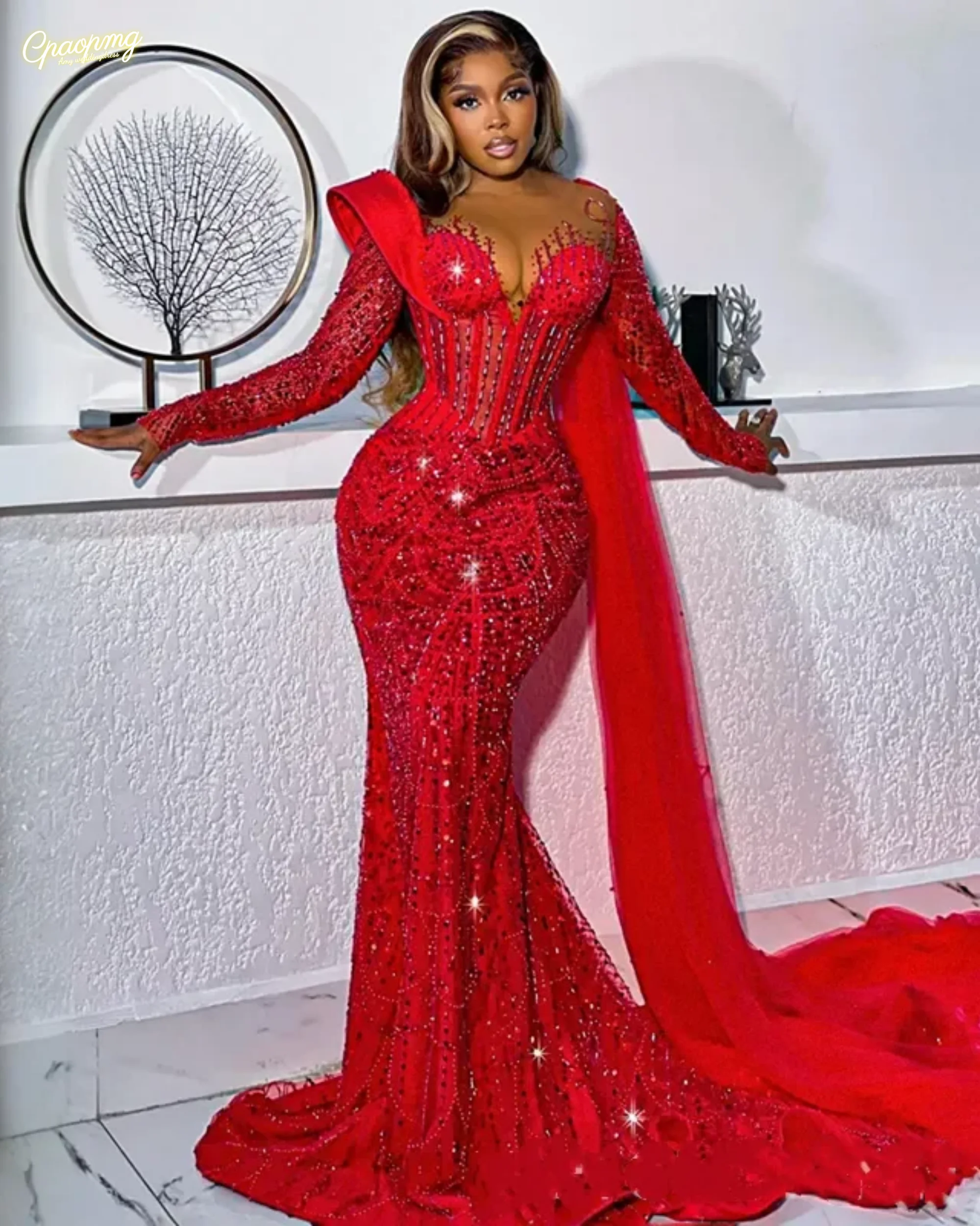 Customized Red Prom Dresses for Special Occasions Illusion Beaded Sequined Party Dress Reception Gowns for Black Women
Customized Red Prom Dresses for Special Occasions Illusion Beaded Sequined Party Dress Reception Gowns for Black Women