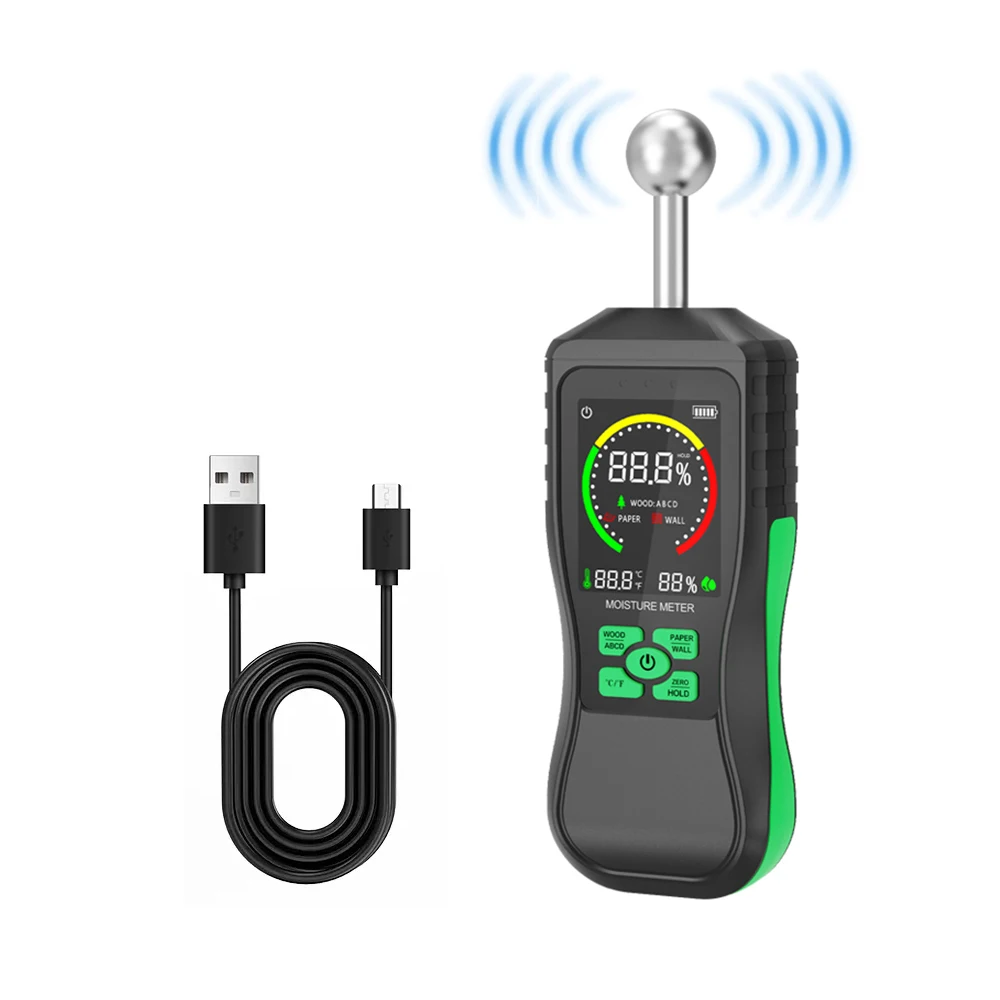 Non-Invasive Spherical Wood Paper Humidity Meter Digital Pinless Drywall Moisture Hygrometer USB Charger Color LCD Display OEM
Non-Invasive Spherical Wood Paper Humidity Meter Digital Pinless Drywall Moisture Hygrometer USB Charger Color LCD Display OEM