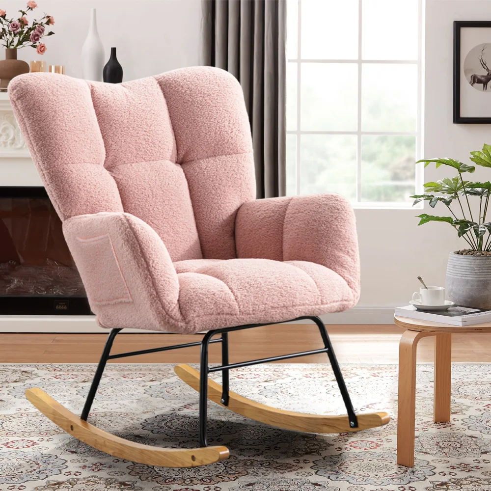 Teddy Fabric Rocking Chair, Modern Rocking Accent Chair for Nursery, Living Room, Bedroom, Pink
Teddy Fabric Rocking Chair, Modern Rocking Accent Chair for Nursery, Living Room, Bedroom, Pink