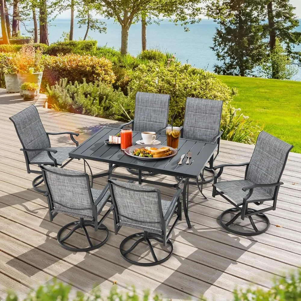 7 Piece Outdoor Patio Dining Set with 6 Swivel Rocker Chairs, Rectangular Metal Table with Umbrella Hole, 6 Person Patio Table a
7 Piece Outdoor Patio Dining Set with 6 Swivel Rocker Chairs, Rectangular Metal Table with Umbrella Hole, 6 Person Patio Table a