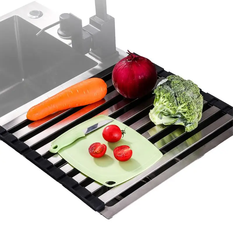 Sink Dish Drying Rack Roll Up Dish Drainers Mat For Counter Adjustable Kitchen Dryer Mat For Pots Cups Plates Kitchenware