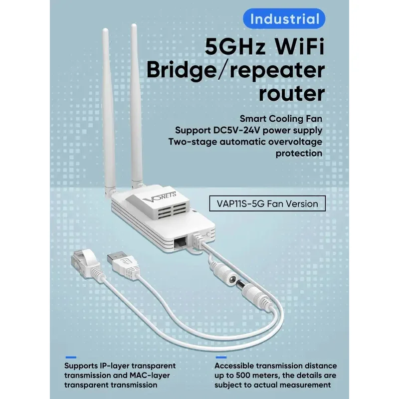 VONETS 5GHz WiFi Router/Bridge Wireless Repeater Ethernet RJ45 WiFi Convert for IP Printer Monitor Fish Finder VAP11S-5G withfan
VONETS 5GHz WiFi Router/Bridge Wireless Repeater Ethernet RJ45 WiFi Convert for IP Printer Monitor Fish Finder VAP11S-5G withfan