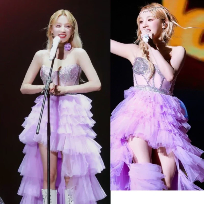 Kpop Korean Singer Party Dance Costume Shiny Crop Tops Purple Cake Skirts Concert Sexy Outfits Women Stage Performance Clothing
Kpop Korean Singer Party Dance Costume Shiny Crop Tops Purple Cake Skirts Concert Sexy Outfits Women Stage Performance Clothing