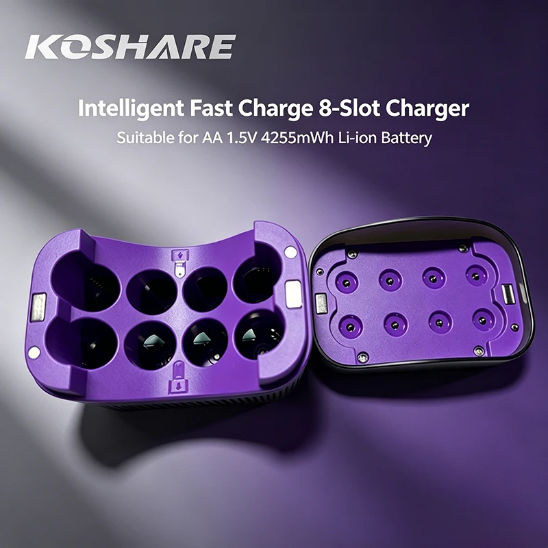 KOSHARE 1.5V 8-Slot Intelligent Lithium Battery Charger Type-C Port LCD Display For AA 4255mWh Rechargeable Li-ion Batteries
KOSHARE 1.5V 8-Slot Intelligent Lithium Battery Charger Type-C Port LCD Display For AA 4255mWh Rechargeable Li-ion Batteries