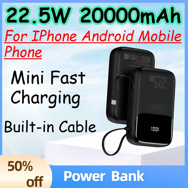22.5W 20000mAh Power Bank with Large Capacity and Built-in Cable for IPhone Android Mobile Phone Mini Fast Charging PowerBank
22.5W 20000mAh Power Bank with Large Capacity and Built-in Cable for IPhone Android Mobile Phone Mini Fast Charging PowerBank