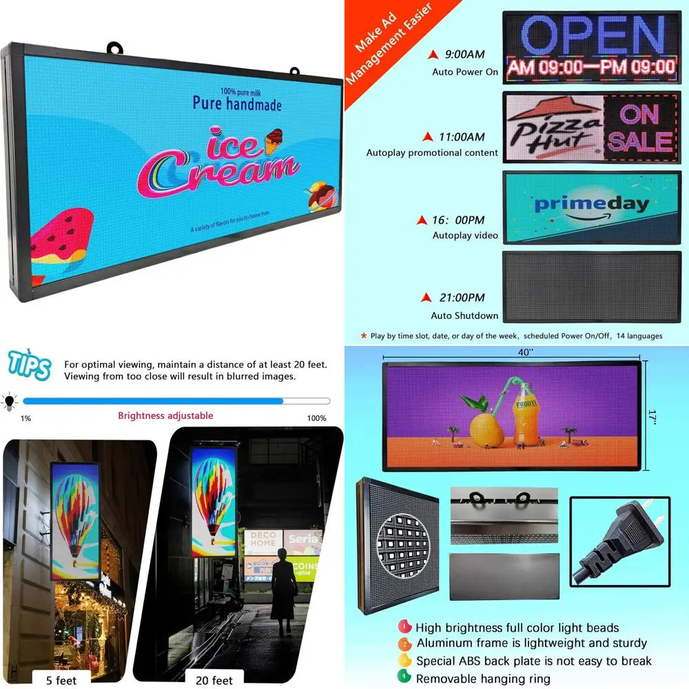 Programmable Scrolling LED Sign, Waterproof Outdoor Digital Display, Customizable Electric Message Board for Business, Restauran
Programmable Scrolling LED Sign, Waterproof Outdoor Digital Display, Customizable Electric Message Board for Business, Restauran