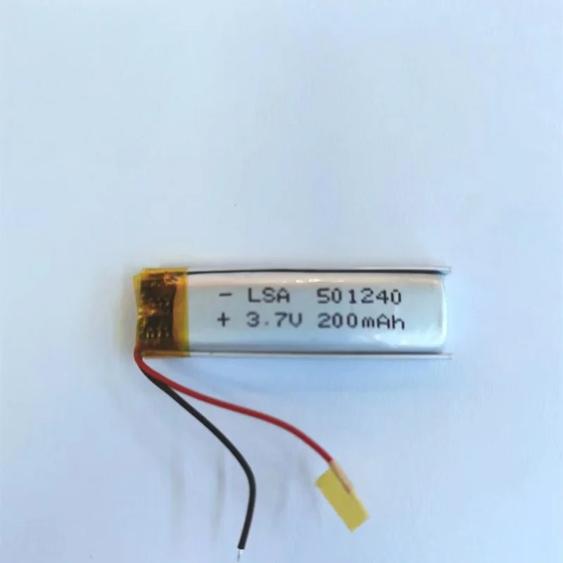 Rechargeable 501240 Polymer Li-Po Battery 200mAh 3.7V for Smart Wearables Bluetooth Headphones Beauty Devices
Rechargeable 501240 Polymer Li-Po Battery 200mAh 3.7V for Smart Wearables Bluetooth Headphones Beauty Devices