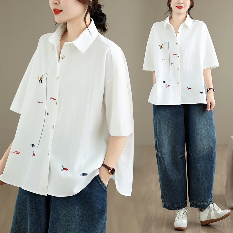 Ladies Large Size Cotton Linen Shirt Summer New Embroidered Color Loose Top Women's Fashion Commute Style Short Sleeve
Ladies Large Size Cotton Linen Shirt Summer New Embroidered Color Loose Top Women's Fashion Commute Style Short Sleeve