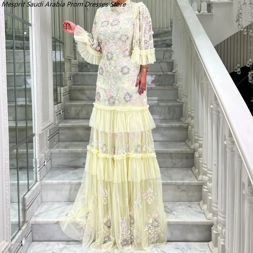 Women's A-line Evening Dresses Floor-length O-neck Three Quarter Sleeve Prom Dresses Fashion Flowers Ruched Customized Gowns
Women's A-line Evening Dresses Floor-length O-neck Three Quarter Sleeve Prom Dresses Fashion Flowers Ruched Customized Gowns