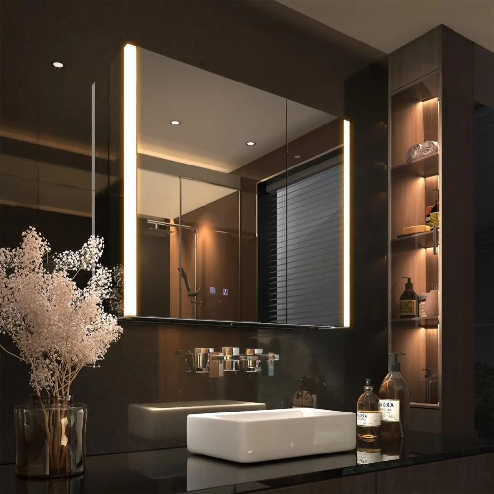 LED Bathroom Mirror Cabinet with Socket & USBs, Defogger, Dimmable, 3 Color Light Makeup Mirror, Easy to Install, Wall Mounted
LED Bathroom Mirror Cabinet with Socket & USBs, Defogger, Dimmable, 3 Color Light Makeup Mirror, Easy to Install, Wall Mounted
