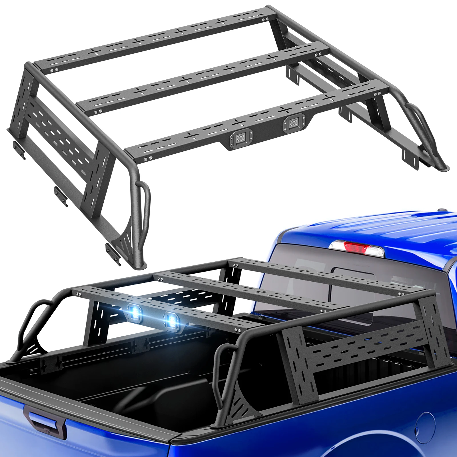 750 LBS 13.8" High Full-Size Overland Cargo Carrier Bed Racks with 2× LED Lights for 1992-2025 Ford F150 F-150 with Bed Rails
750 LBS 13.8" High Full-Size Overland Cargo Carrier Bed Racks with 2× LED Lights for 1992-2025 Ford F150 F-150 with Bed Rails