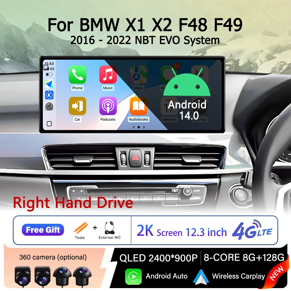 Carplay Android 14 RHD for BMW X1 X2 F48 F49 2016 - 2022 NBT EVO System Car Video Multimedia Intelligent GPS Navi Touch Display
Carplay Android 14 RHD for BMW X1 X2 F48 F49 2016 - 2022 NBT EVO System Car Video Multimedia Intelligent GPS Navi Touch Display