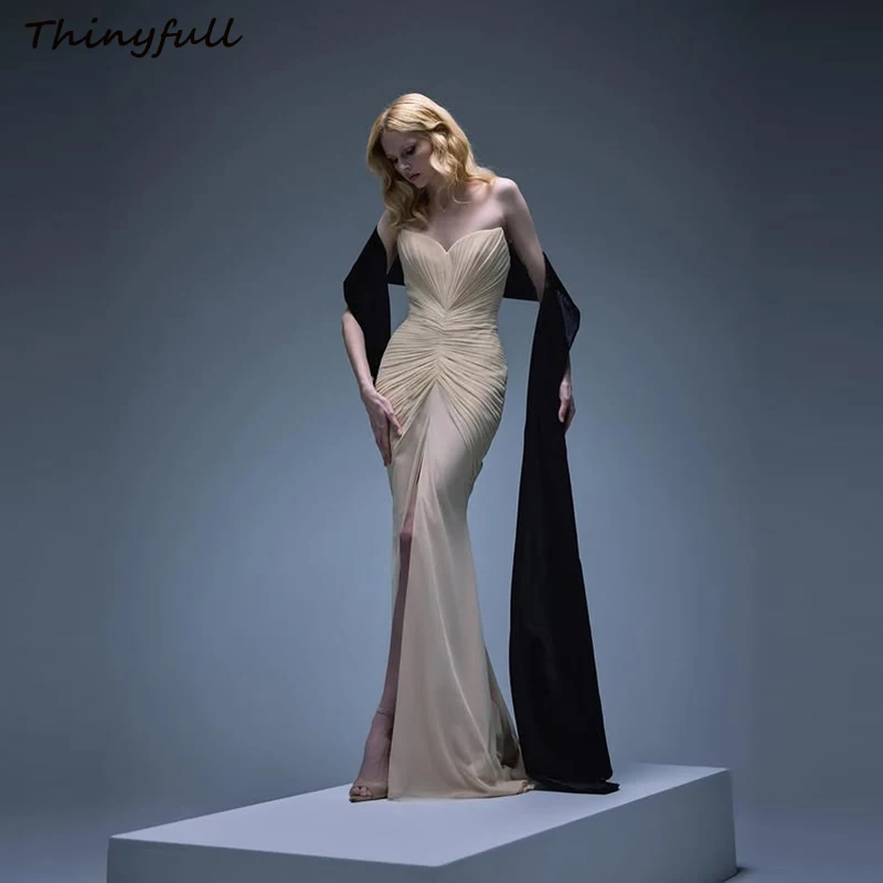 Thinyfull Mermaid Prom Dresses Sweetheart Sleeveless Chiffon Ruched Evening Party Gowns Split Dress robes de soirée Customized
Thinyfull Mermaid Prom Dresses Sweetheart Sleeveless Chiffon Ruched Evening Party Gowns Split Dress robes de soirée Customized