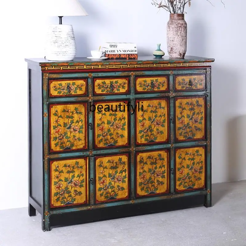 Solid wood foyer decorative storage retro dining side hand-painted entrance cabinet Tibetan furniture
Solid wood foyer decorative storage retro dining side hand-painted entrance cabinet Tibetan furniture