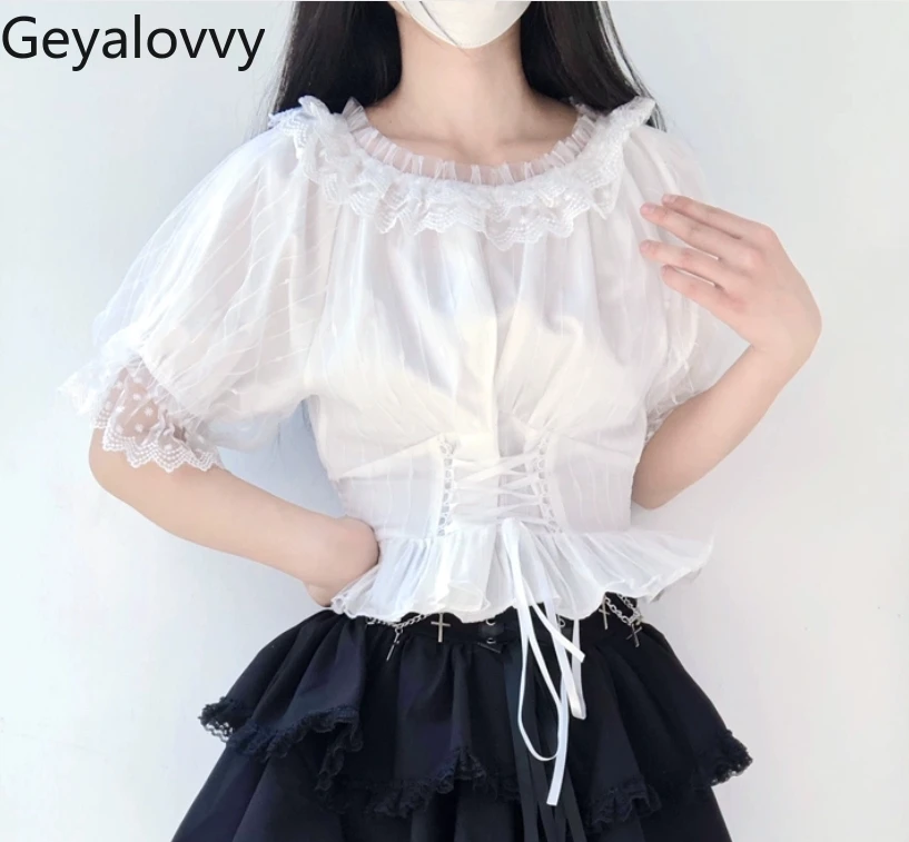 Original Lolita Summer New Elastic Collar Slim Fit Inner Tops Short Sleeve Round Neck Elegant Pullover Lace-up Short Blouse
Original Lolita Summer New Elastic Collar Slim Fit Inner Tops Short Sleeve Round Neck Elegant Pullover Lace-up Short Blouse