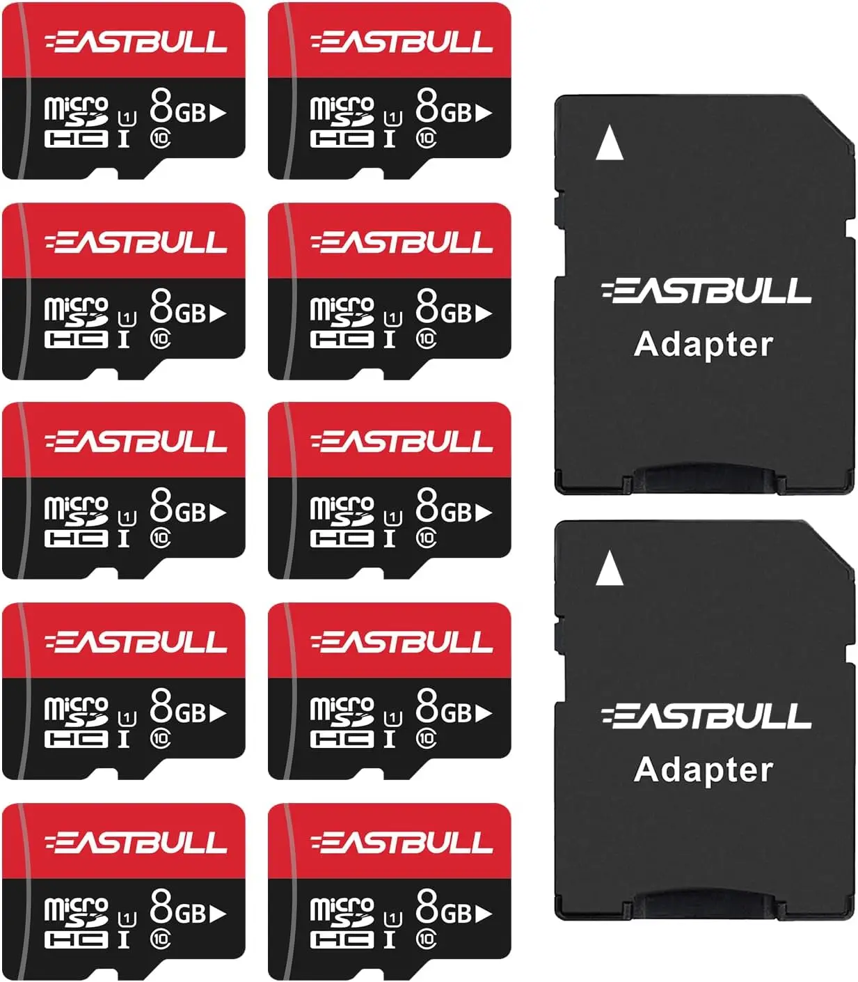 10-Pack 8GB Micro SD Cards with Adapters, UHS-I U1 Class 10 for HD Video and Security Cameras
10-Pack 8GB Micro SD Cards with Adapters, UHS-I U1 Class 10 for HD Video and Security Cameras