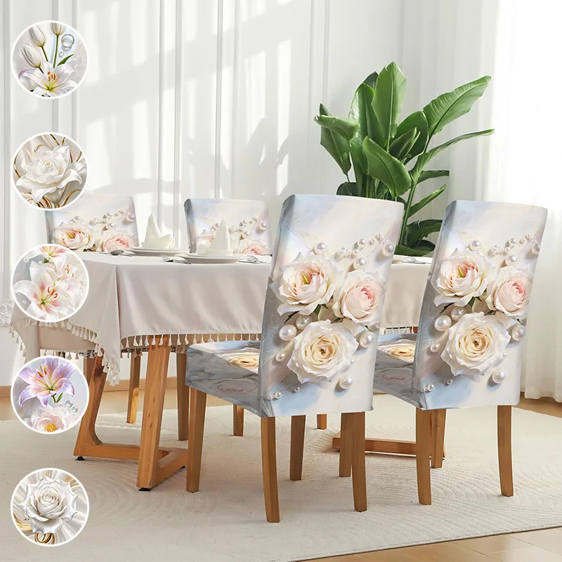 Stretch printed dining chair cover, dreamy white floral pattern, removable home dining chair cover
Stretch printed dining chair cover, dreamy white floral pattern, removable home dining chair cover