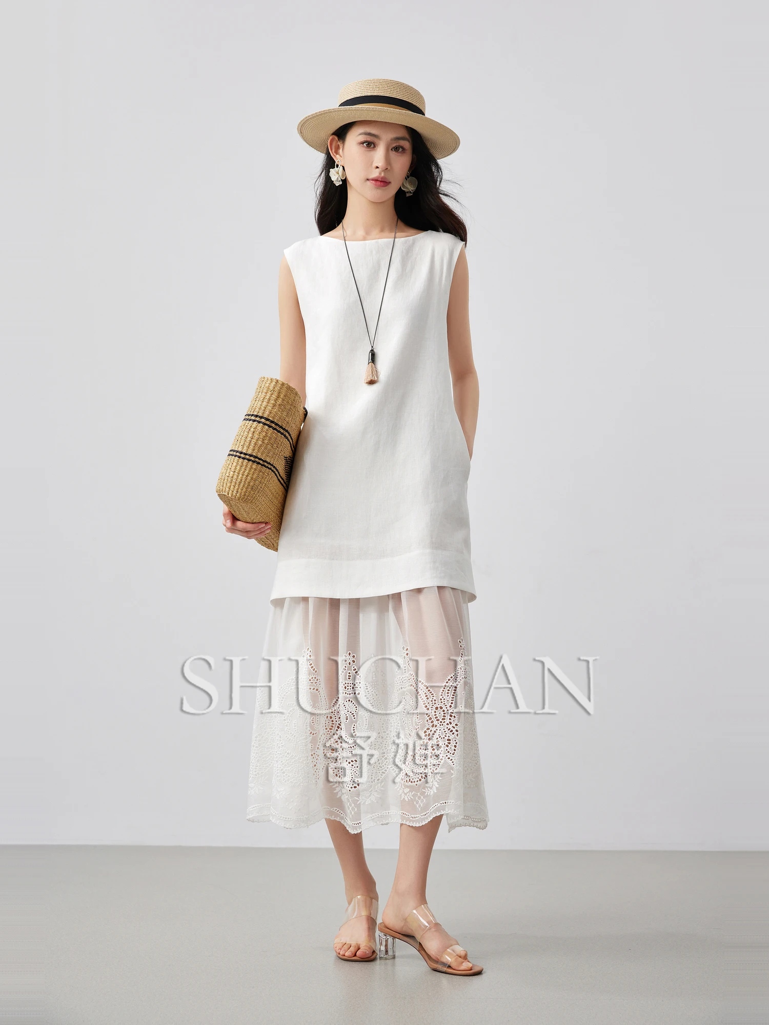 100% Linen Breathable Hollow Carved Hole Embroidered Fake Two-piece Temperament Splicing Sleeveless Dress Women
100% Linen Breathable Hollow Carved Hole Embroidered Fake Two-piece Temperament Splicing Sleeveless Dress Women