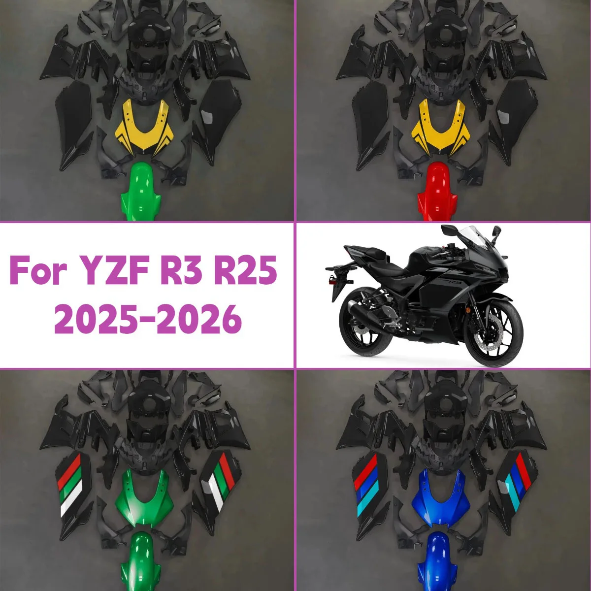 For 2025 2026 Yamaha YZFR3 YZFR25 Plastic Injection Molded Fairings Unique Style Custom 25 26 YZF R3 R25 Fairing Set
For 2025 2026 Yamaha YZFR3 YZFR25 Plastic Injection Molded Fairings Unique Style Custom 25 26 YZF R3 R25 Fairing Set