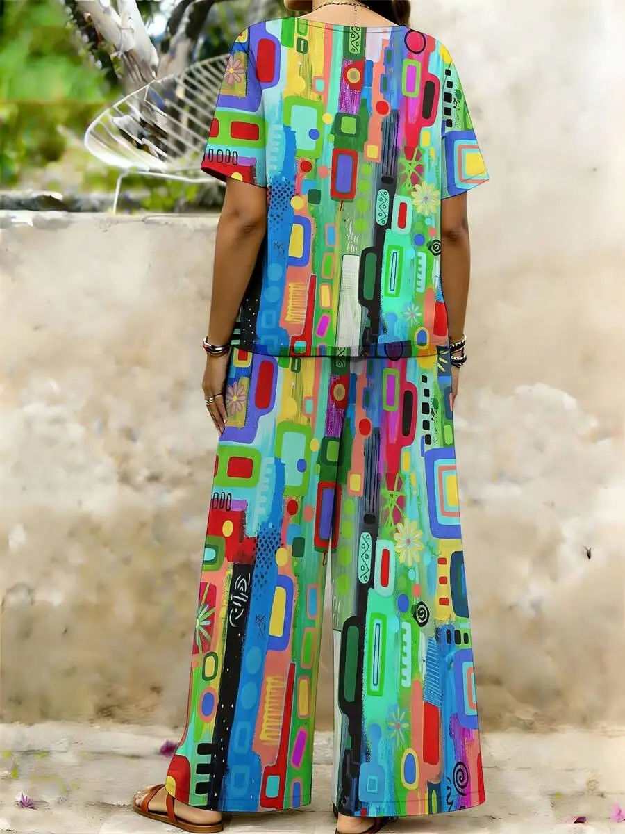 Women Plus Size Short Sleeve Long Pants Set Colorful Geometric Abstract Art Pattern Loose Comfortable Casual
Women Plus Size Short Sleeve Long Pants Set Colorful Geometric Abstract Art Pattern Loose Comfortable Casual