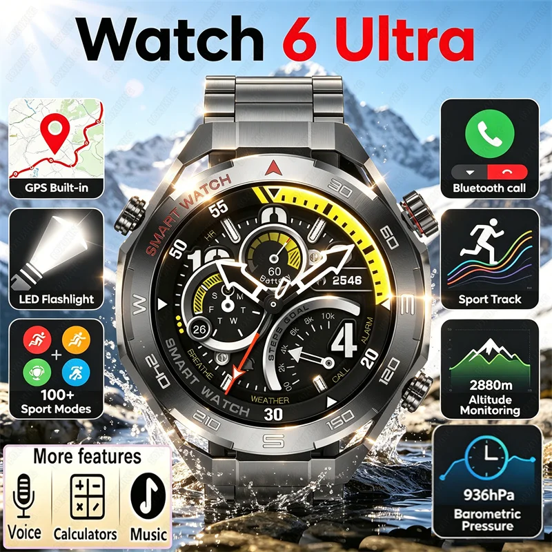 New Watch6 UItra GPS Outdoor Smart Watch Men LED Flashlight Heart Rate Bluetooth Call IP68 Waterproof Altimeter Sport Smartwatch
New Watch6 UItra GPS Outdoor Smart Watch Men LED Flashlight Heart Rate Bluetooth Call IP68 Waterproof Altimeter Sport Smartwatch
