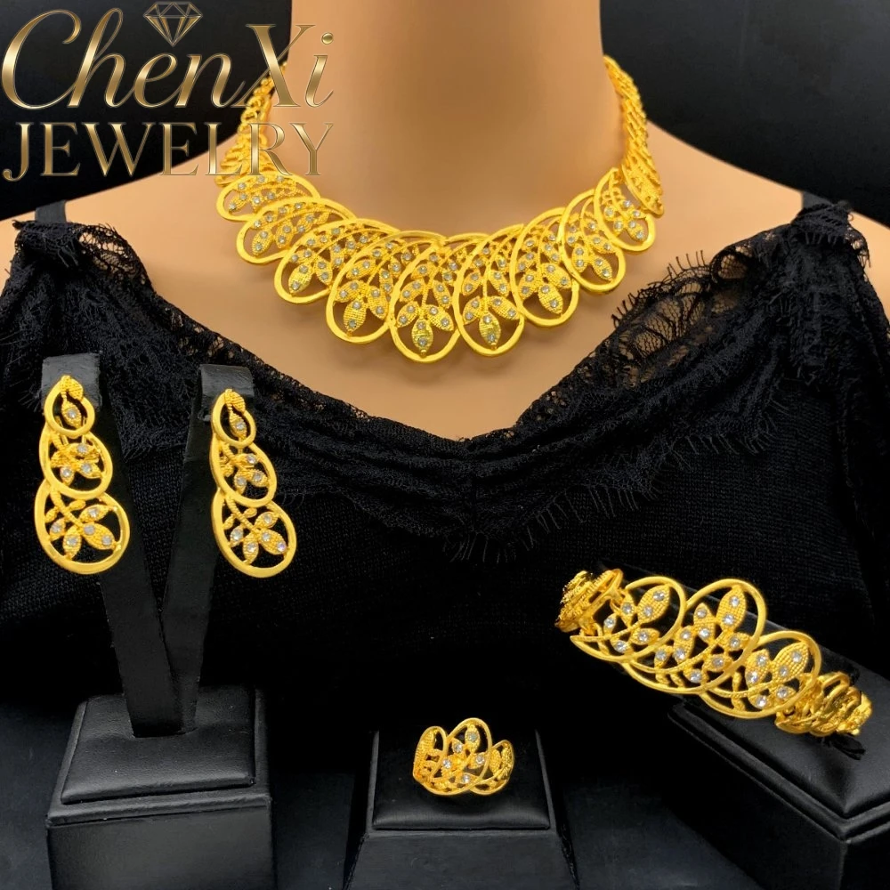 High-End Luxury Elegant Alluvial Gold Fashion Popular Jewelry Set Women Wedding Party Banquet Necklace Earrings Ring 4pcs Gift
High-End Luxury Elegant Alluvial Gold Fashion Popular Jewelry Set Women Wedding Party Banquet Necklace Earrings Ring 4pcs Gift