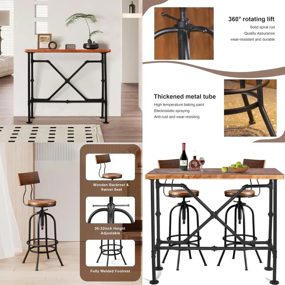 Промышленный деревенский комплект для бистро из 3 предметов с поворотными табуретами, металл и дерево, черный и коричневый
Промышленный деревенский комплект для бистро из 3 предметов с поворотными табуретами, металл и дерево, черный и коричневый