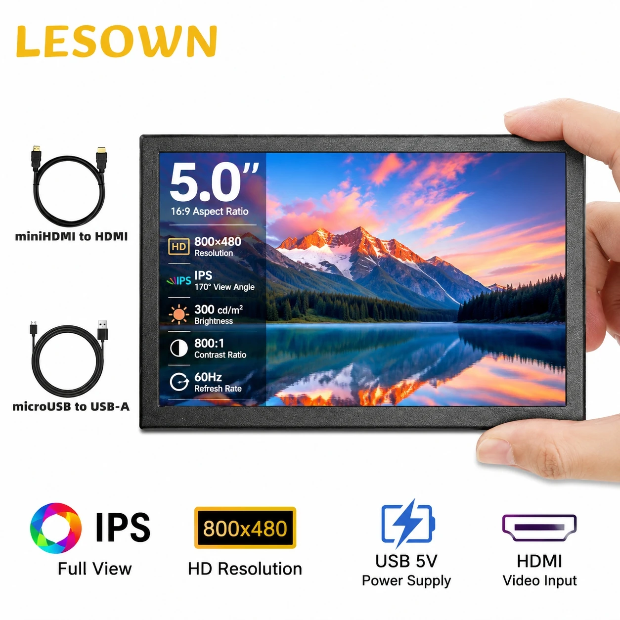 LESOWN Mini Monitor 5 Inch HDTV Port Plug and Play Portable Screen for Desktop Efficiency Tools
LESOWN Mini Monitor 5 Inch HDTV Port Plug and Play Portable Screen for Desktop Efficiency Tools