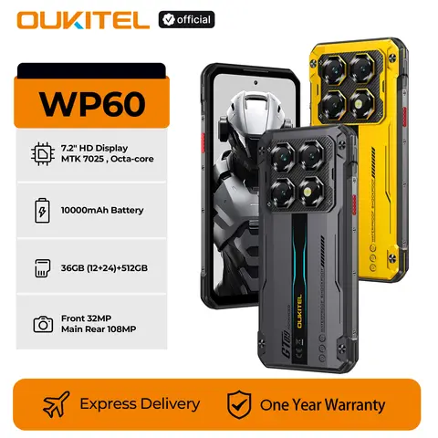 OUKITEL WP60 5G Rugged Smartphone 10000mAh 36GB(12+24) +512GB, 7.2” HD+ Android 15 NFC Cell Phone, 108MP Camera, 120Hz