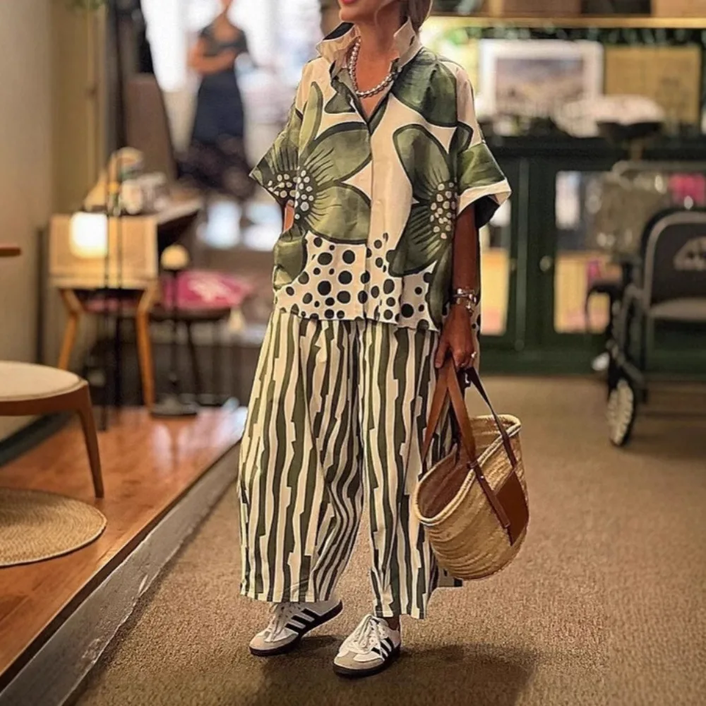 Spring Summer Fashion Printed Two Piece Set Women Long Sleeved Irregular Shirt Wide Leg Long Pants Casual Loose Two Piece Set
Spring Summer Fashion Printed Two Piece Set Women Long Sleeved Irregular Shirt Wide Leg Long Pants Casual Loose Two Piece Set