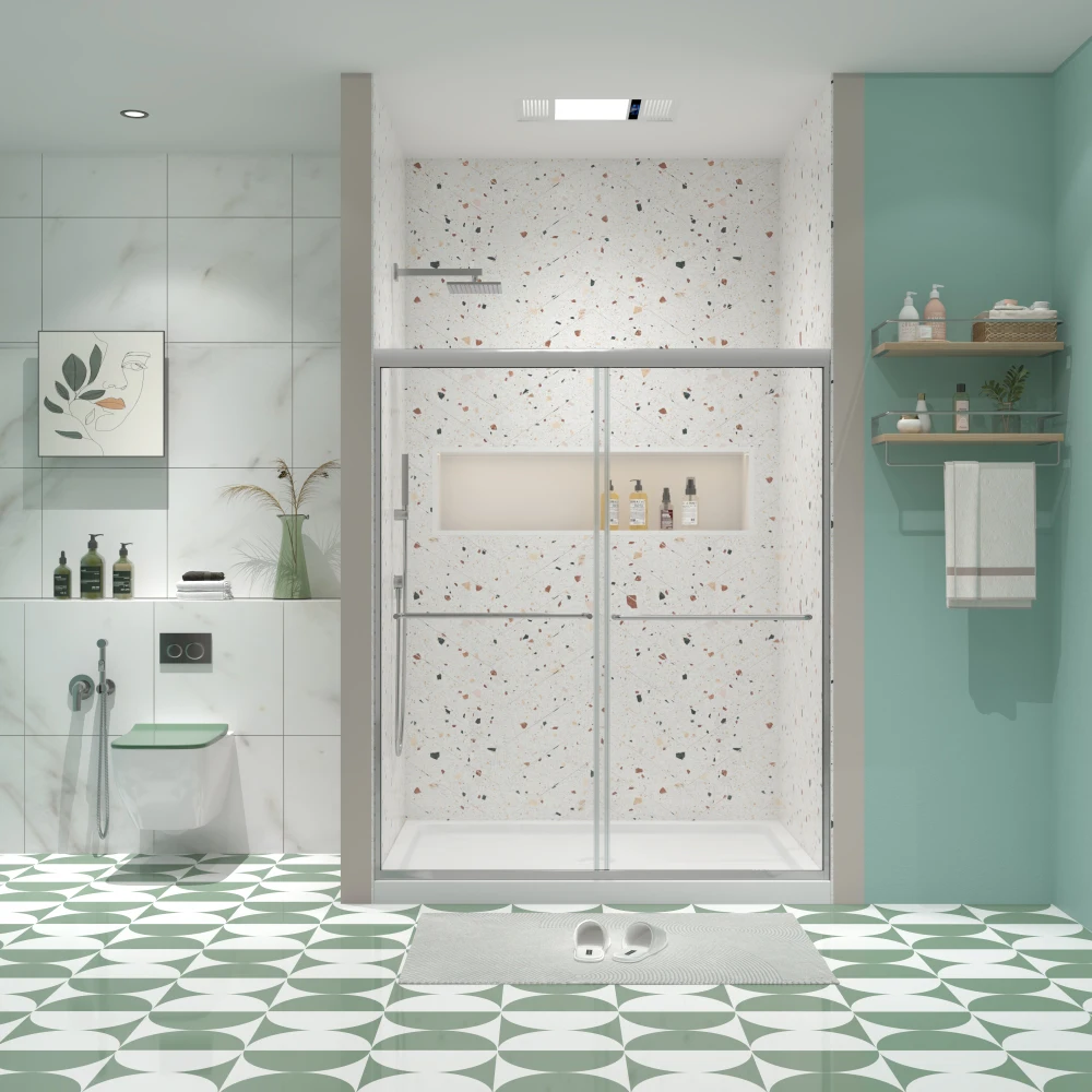 Bypass shower door, sliding door, with 1/4" tempered glass and Polished finish 56-60"x70"
Bypass shower door, sliding door, with 1/4" tempered glass and Polished finish 56-60"x70"