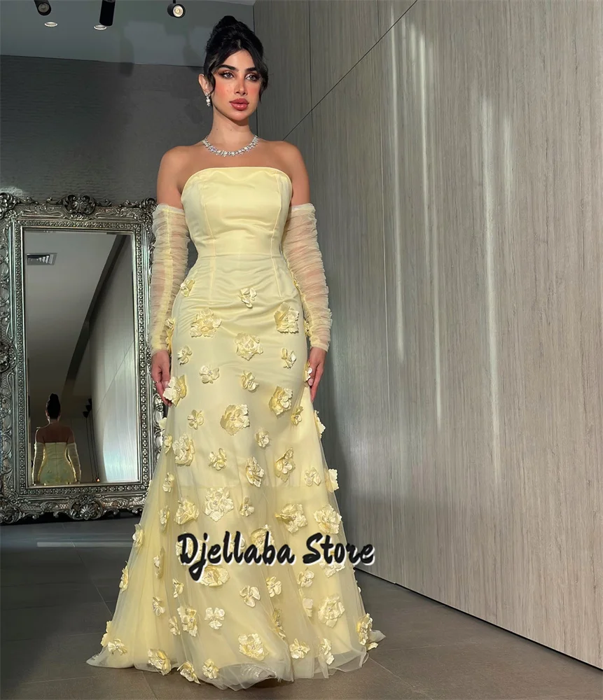 Saudi Arabia Evening Dress 2025 Hand made Applique Flower Prom Dress Women Pleat Yellow Customized Wedding Party Dress
Saudi Arabia Evening Dress 2025 Hand made Applique Flower Prom Dress Women Pleat Yellow Customized Wedding Party Dress