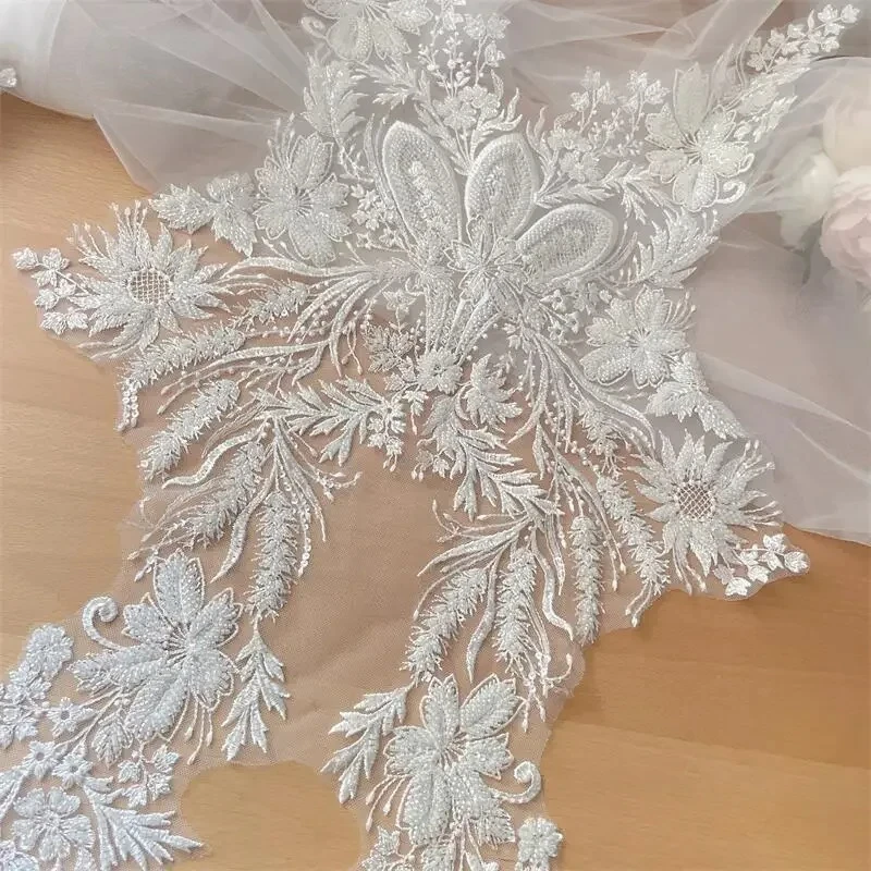 65*48CM Beaded Sequins Lace Chest Flowers 3D Wedding Dress Applique DIY Bridal Headdress Lace Collar Lace Fabric Big Patch
65*48CM Beaded Sequins Lace Chest Flowers 3D Wedding Dress Applique DIY Bridal Headdress Lace Collar Lace Fabric Big Patch