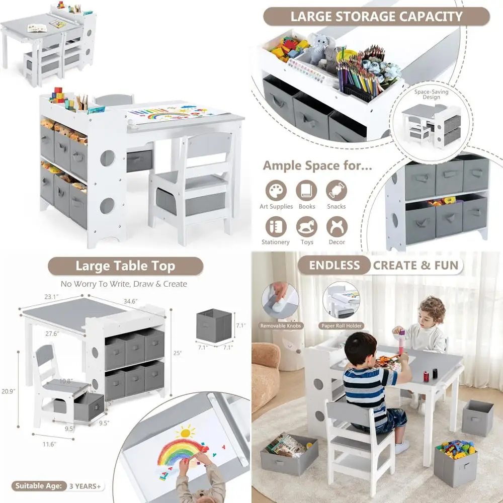 Children's Wooden Activity Table and Chair, Ideal for Art, Reading, Studying, and Play with 8 Storage Bins, Grey
Children's Wooden Activity Table and Chair, Ideal for Art, Reading, Studying, and Play with 8 Storage Bins, Grey