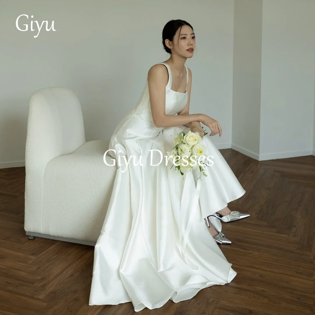 Giyu Simple White Satin Wedding Dress A-Line Square Neck Off Shoulder Corset vestidos de novia Formal Bridal Gowns Customized 
Giyu Simple White Satin Wedding Dress A-Line Square Neck Off Shoulder Corset vestidos de novia Formal Bridal Gowns Customized